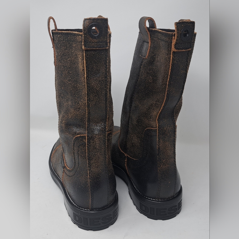 Diesel Men's Throuper Boots Biker Cowhide Leather Distressed Brown 10.5 US 44 EU - Picture 9 of 15